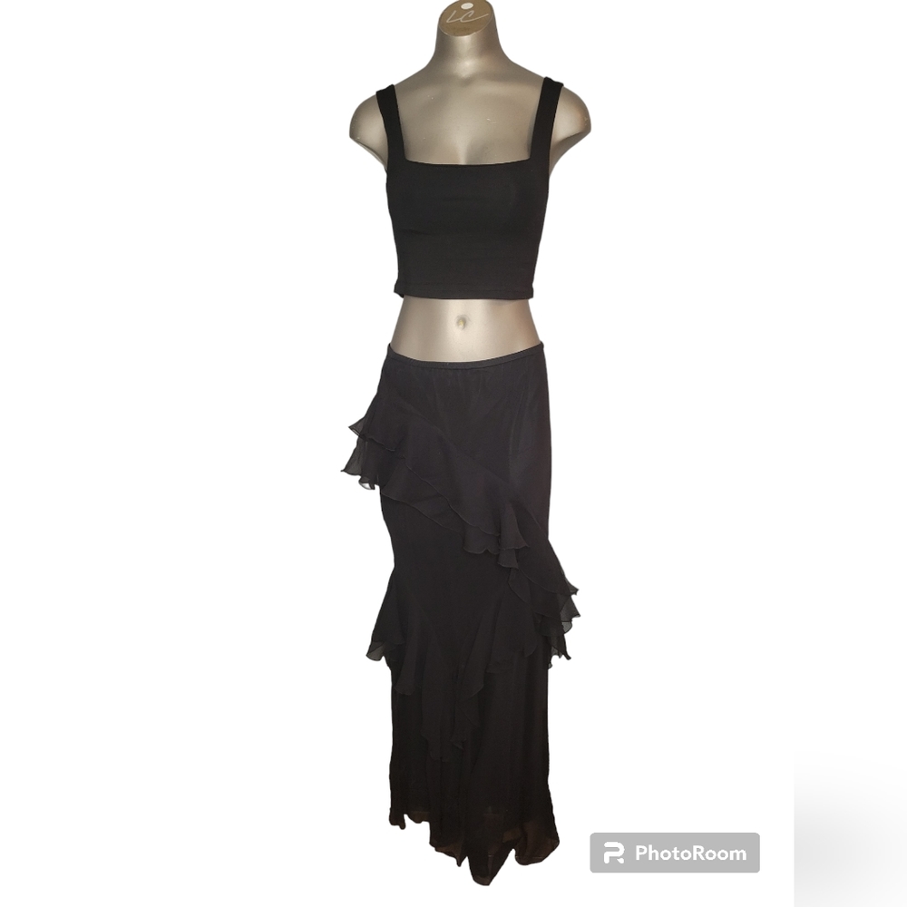 Vintage Y2K 90s 100 percent silk chiffon maxi skirt size Medium M